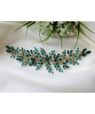 Denifery Emerald Green Wedding Hair Vine | Bridal Gold Headpiece & Jewelry - Buy Online on GoSupps.com