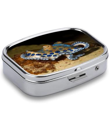 Buy Blue Ring Octopus Print Pill Box - 2 Compartment Metal Pill Organizer for Travel | Decorative & Portable Medicine Case - Buy Online on GoSupps.com