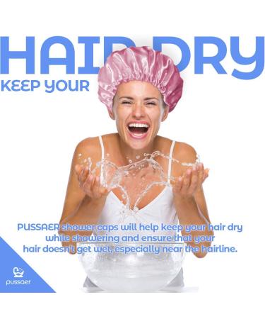 PUSSAER 4Pack Printed Shower Cap for Women - Reusable Extra Large Shower Hair Hat - Double Waterproof Protection - Grape Purple, Coffee Brown, Romantic Pink - 13 inches - Buy Online on GoSupps.com