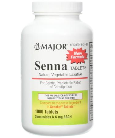 Major Senna Laxative TABS SENNOSIDES-9 MG Brown 1000 Tablets UPC 309046434801