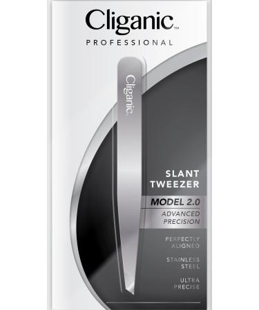 Professional Eyebrow Tweezers Precision Slant Tip 2.0 Silver (Improved Model) | Hair Tweezer for Men & Women Stainless Steel | Best for Plucking Chin Facial Hair | Cliganic 90 Days Warranty - Buy Online on GoSupps.com