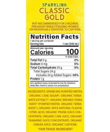 Guayaki Yerba Mate Sparkling Clean Energy Drink 12oz Cans (Pack of 12) - Organic Classic Gold with 120mg Caffeine - Buy Online on GoSupps.com