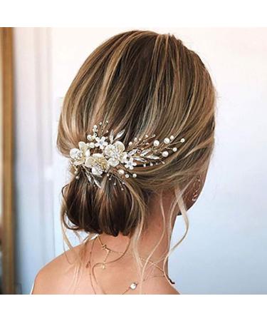 Cosydays Flower Bride Wedding Hair Comb Sliver Pearl Bridal Hair Piece Crystal Hair Accessories for Women and Girls (A-Flower)