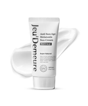 JEU'DEMEURE Anti-Aging SPF 50 Face Moisturizing Sunscreen Lotion with Broad Spectrum, Melatonin, Lightweight, Non-Sticky, Sun Essence for Sensitive Skin, 1.69 fl oz