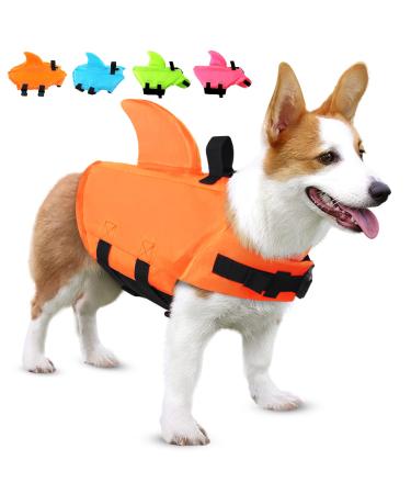 SUNFURA Dog Shark Life Jacket, Ripstop Dog Life Vest Puppy Floats for Swimming Pool with Rescue Handle & Superior Buoyancy, Small Medium Dog Life Jackets Pet Life Preserver for Boating (Orange,S) Small Orange