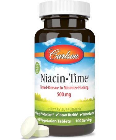 Carlson Niacin-Time 500 mg Vitamin B-3 Time-Released 100 Tablets 100 Count (Pack of 1) - Buy Online on GoSupps.com