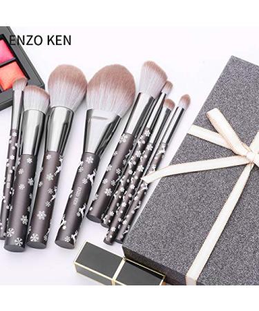 Luxury Enzo Ken Natural Goat Hair Make-Up Brush Set - 10 Soft Brushes & Cosmetic Bag | Perfect Christmas Gift - Buy Online on GoSupps.com