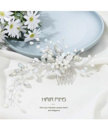 Unicra Bridal Wedding Hair Comb | Silver Rhinestone Leaf Headpiece for Women & Bridesmaids - Elegant Side Accessories - Buy Online on GoSupps.com