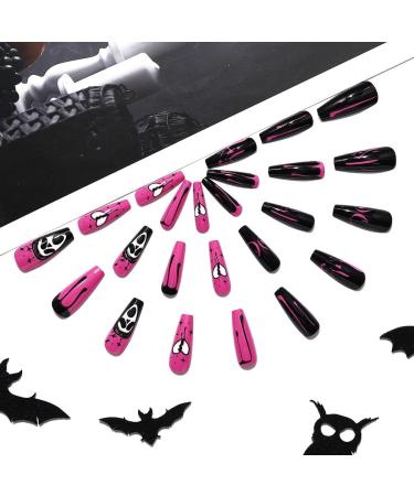 Coffin False Nails Halloween Decorations Ghost Press on Nails Ballerina Acrylic Stick on Nails Long Fake Nails 24Pcs for Women and Girls with solid glue nail lamp 1 count (Pack of 1) - Buy Online on GoSupps.com