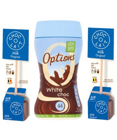 Hot Chocolate Bundle With Options White Chocolate 220g Jar and ChocOLait Stir In Milk Chocolate 33g x2 (3 Pack)