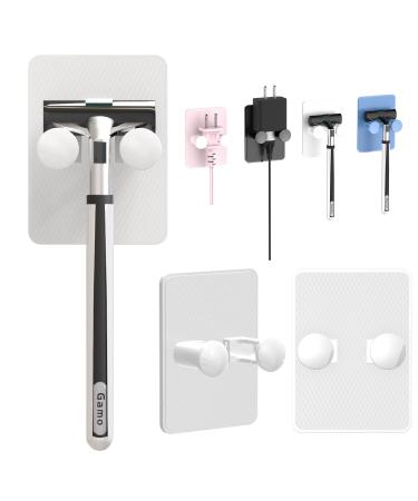 HOXSURY Razor Holder for Shower, Self Adhesive Adjustable Hooks, Waterproof Shaver Holder for Bathroom Kitchen-2 Pack (White)