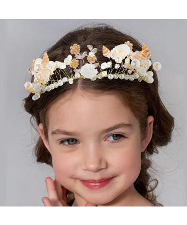 Gold Seashell Crown - Campsis Flower Girl Headpiece for Princess Birthday/Wedding - Buy Online on GoSupps.com