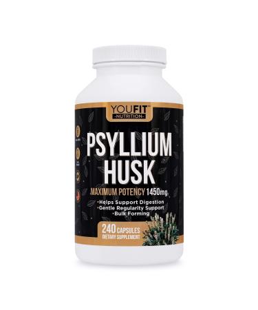 YouFit Nutrition PSYLLIUM Husk Capsules - Premium Psyllium Fiber Supplement - Promotes Intestinal Health and Regularity - 100% Natural Soluble Fiber 1450mg Per Serving - 240 Capsules
