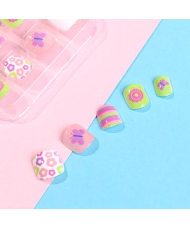96 Pieces Colorful Girls Press-On Nail Art - Full Cover Short Fake Nails for Kids - Buy Online on GoSupps.com
