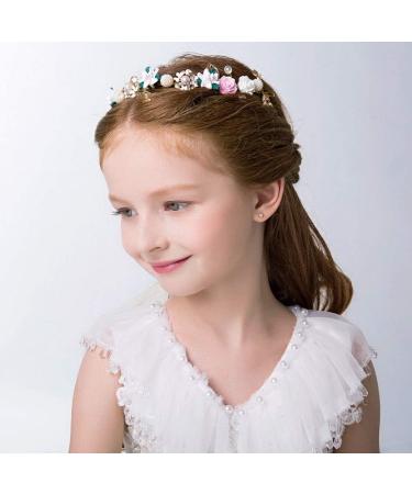 IYOU Flower Headpiece Pearl Wedding Headband Gold Crystal Floral Communion Hair Tiair Accessories for Flower Girls and Bridesmaid. - Buy Online on GoSupps.com