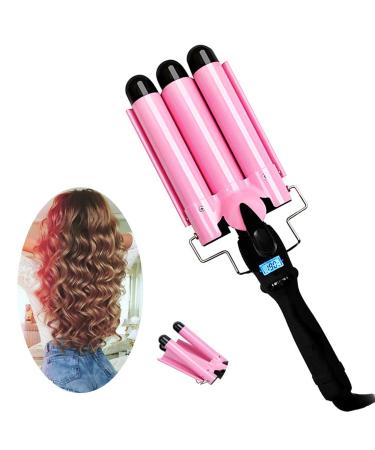 3 Barrel Curling Iron with LCD Temperature Display - 1 Inch Ceramic Tourmaline Triple Barrels, Ceramic Hair Crimper Hair Waver Hair Curlers Hair Curling Wand for Deep Waves Suit for All Style