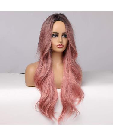 JOOLER Pink Ombre Wig for Women - Long 24 Inch Heat Resistant Natural Hair Color Middle Part Wig - Buy Online on GoSupps.com