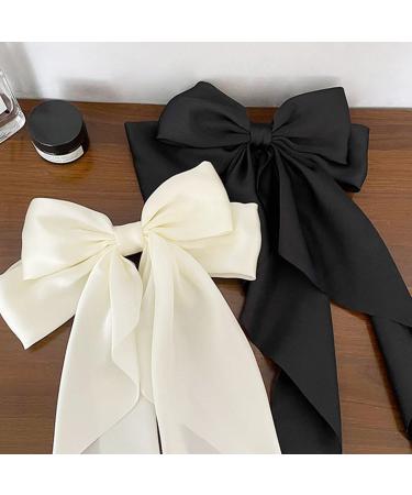 2PCS Silky Satin Big Hair Bows Black & White | French Hair Barrettes | Aesthetic Hair Accessories - Buy Online on GoSupps.com