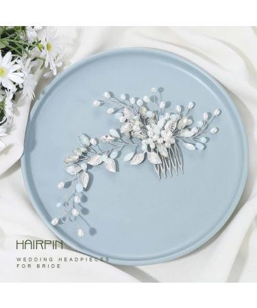 Unicra Bridal Wedding Hair Comb | Silver Rhinestone Leaf Headpiece for Women & Bridesmaids - Elegant Side Accessories - Buy Online on GoSupps.com