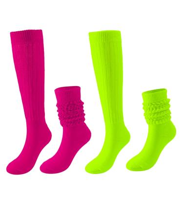 Aatpuss 2 pairs of women slouch socks loose socks thermosocks Neon Knit Schoppers socks extra long suitable for neon costume parties Halloween Christmas streetwear for women