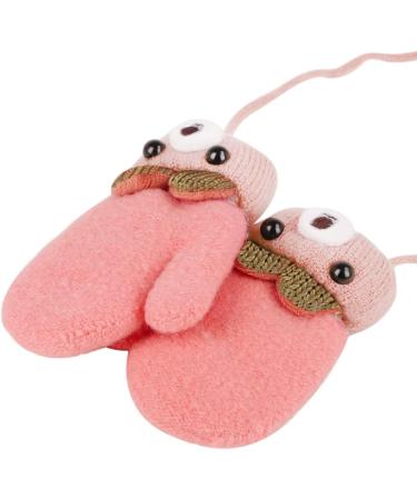 Kids Winter Warm Plush Knitted Gloves with String | Toddler 1-3Yrs | Orange/Bear - Buy Online on GoSupps.com