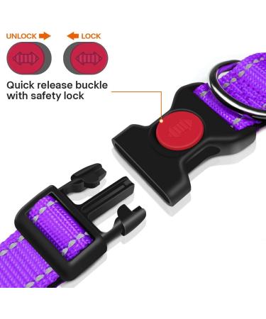 Taglory Adjustable Dog Collar for Large Dogs - Soft Padded Neoprene Nylon Reflective Training Collar in Purple | 1 Pack - Buy Online on GoSupps.com