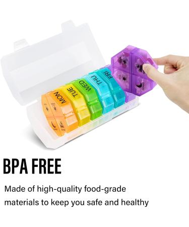 Weekly Pill Organizer & Planner - Large Compartment Pill Case for Vitamins Cod Liver Oil Supplements & Medication (White Rainbow) - International Shipping - Buy Online on GoSupps.com