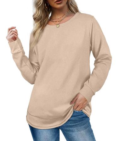 MRGIINRI Womens Long Sleeve Crewneck Sweatshirt Dressy Casual Top - Beige, Large - Buy Online on GoSupps.com
