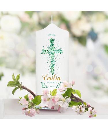 Baptism Candle for Boys & Girls | Leaf Cross Jesus Design | Personalized 25x7 cm | Perfect for Baptism Birth or Communion - Buy Online on GoSupps.com
