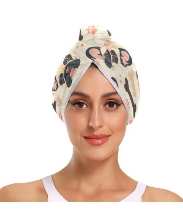Dog Bones Footprint Hair Towel 2 Pack Super Absorbent Hair Drying Towel Quick Dry Hair Turbans Head Towel with Button Twisty Wrap for Women Girls