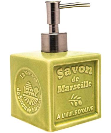 Maison Du Savon De Marseille Olive oil liquid soap with green ceramic soap dispenser 1 liter refill and 300 milliliter dispenser - Buy Online on GoSupps.com