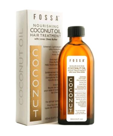 Fossa Nourishing Coconut Oil Hair Treatment with Shea Butter | Lightweight Coconut Hair Oil Prevents Split Ends Reduces Breakage Adds Shine and Frizz Control for All Hair Types | 100ml 3.4 fl. oz.