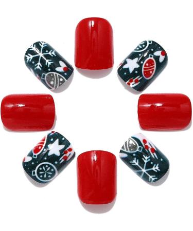 Brishow Christmas Snow Press on Nails - Antler Short Red Fake Nails 24pcs - Buy Online on GoSupps.com