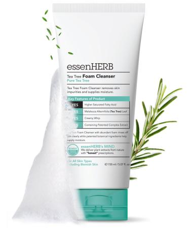 ESSENHERB TEA TREE FOAM CLEANSER, Creates a Creamy Foam that Soothes and Moisturizes, For All Skin Types Including Blemishes. (150ML)