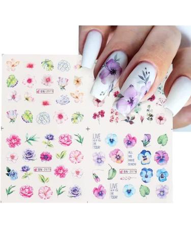 Flower Nail Stickers Water Transfer Decals - 24 Sheets for Women, Girls, Kids | Butterfly, Rose, Leaf Design | Nail Art Supplies for Manicure | Spring Summer DIY Decor - Buy Online on GoSupps.com