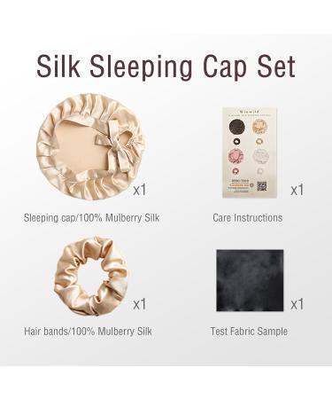 Shop 2-Seater Silk Sleeping Hood & Hat Set | 100% Mulberry Silk | Oeko-Tex Certified | Adjustable Night Wear for Women | Hair Care in Champagne - Buy Online on GoSupps.com