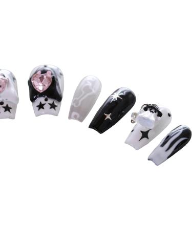 PN-013 Press-On Nails Lacquered 10 Pieces Reusable False Nails Y2K Pastel Goth Halloween Ghost Black White - Buy Online on GoSupps.com