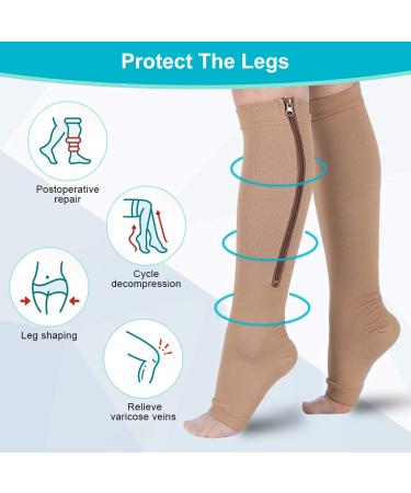 Shop Compression Stockings for Men & Women | Toe-Free Calf Zip Compression | Medical Grade Support (L/XL Skin) - Buy Online on GoSupps.com