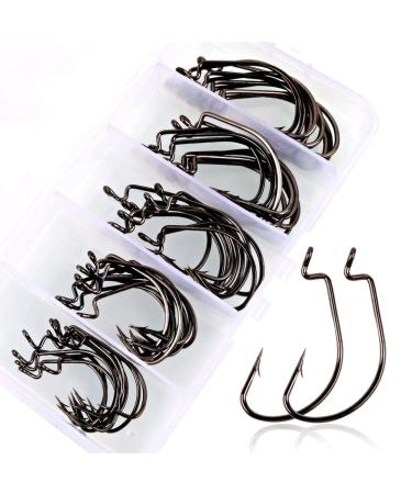 Sougayilang Fishing Hooks High Carbon Steel Worm Soft Bait Jig Fish Hooks with Plastic Box 50PCS-silvery - Buy Online on GoSupps.com