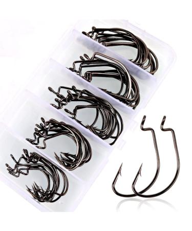 Sougayilang Fishing Hooks High Carbon Steel Worm Soft Bait Jig Fish Hooks with Plastic Box 50PCS-silvery