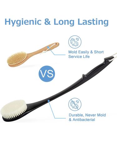 17 Never Mold Body Brush Back Scrubber for Men Women Elderly - Long Handle Exfoliating Dry Brush for Deep Exfoliation & Soft Glowing Skin (Black) - Buy Online on GoSupps.com