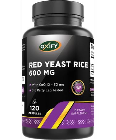 Oxify Red Yeast Rice with CoQ10 | 120 Capsules | Gluten-Free Non-GMO | Supplement Made in USA (1200 mg per 2 Capsules)