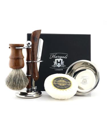 Haryali London classic 5-in-1 razor set razor shaving brush shaving rack shaving shell for wet shaving vintage wood shaving set for men