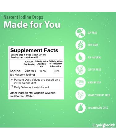 Organic LIQUIDHEALTH Nascent Iodine Drops - Pure Supplement for Thyroid & Immune Support - Energy Boost - USDA Organic & Vegan - Colorless & Tasteless Tincture - Buy Online on GoSupps.com