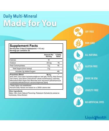 LiquidHealth 32 oz Daily Multi Mineral Supplement with Absorbable Trace Minerals & Fulvic Acid - Plant-Based Ionic Minerals with Aloe Vera Juice for Energy, Detox & Relaxation - 32 fl oz - Buy Online on GoSupps.com