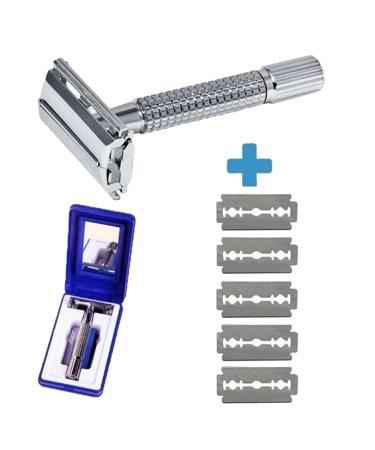 Vintage-RASUR made of stainless stainless steel with two edges for men with storage box for facial hair care safety razors men's mill (Silver one size) 1 piece (1 Pack) silver