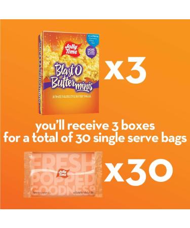 JOLLY TIME Natural Mini Microwave Popcorn - 30 Bags (3 Pack) | Healthy Snack - Buy Online on GoSupps.com