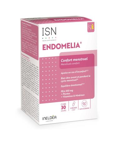 ISN - Endomelia - Dietary supplement based on PEA, NAC, Resveratrol, Plants, Vitamins & Minerals - Promotes menstrual comfort - Emotional balance - 30 days cure