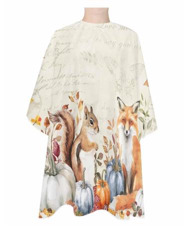Thanksgiving Barber Cape - Salon Hair Cutting Cape for Women Men Kids Adults Autumn Pumpkins Vintage Animal Squirrel Fox Haircut Cape with Adjustable Elastic Neckline Hairdressing Stylist Accessories 1 piece 55x63 Inch Orange