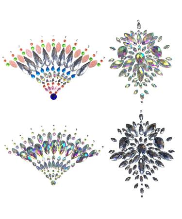 Body Gems Sticker Breast Jewels Tattoo Chest Mermaid Rhinestone for Women Face Acrylic Crystals Glitter Sticker Body Jewelry Stick On for Festival Holiday Party Rave Costumes & Makeup 4 Sets